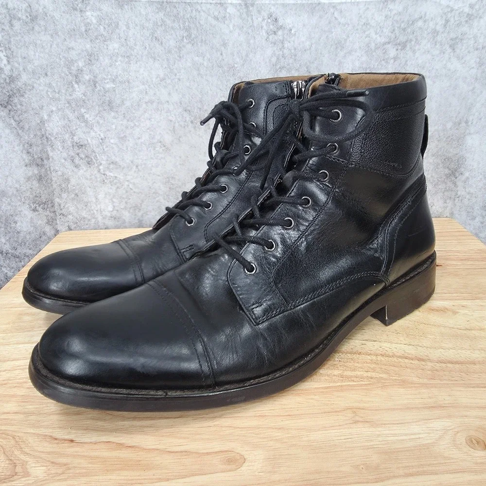 Aldo Boots Mens 12 Black Combat Lace Up Cap Toe Side Zipper Lace Up‎